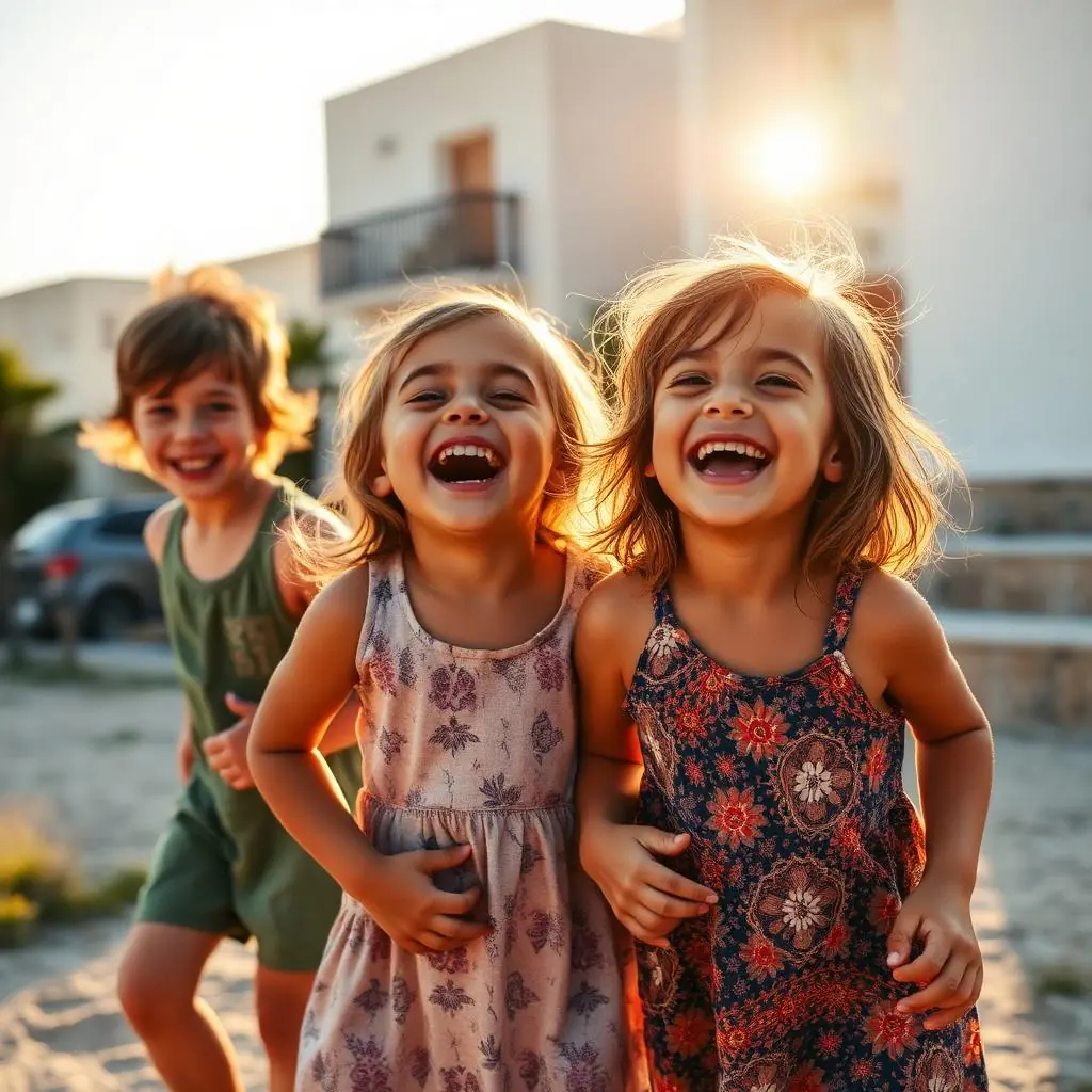 Children laughing in warm sunlight